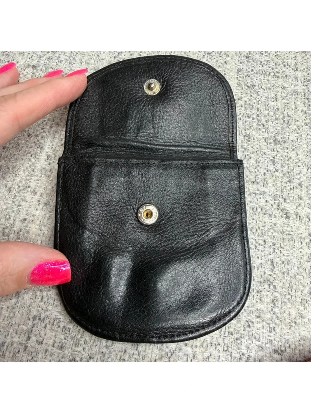 Black Genuine Leather Around the Belt Pouch Wallet Snap Coin Card Holder Vintage